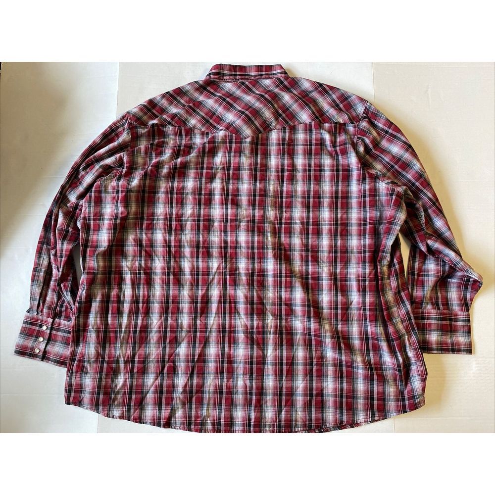 Wrangler Shirt Mens 3XL Red Maroon Pearl Snap Plaid Western Cowboy Rancher EUC - Picture 6 of 7